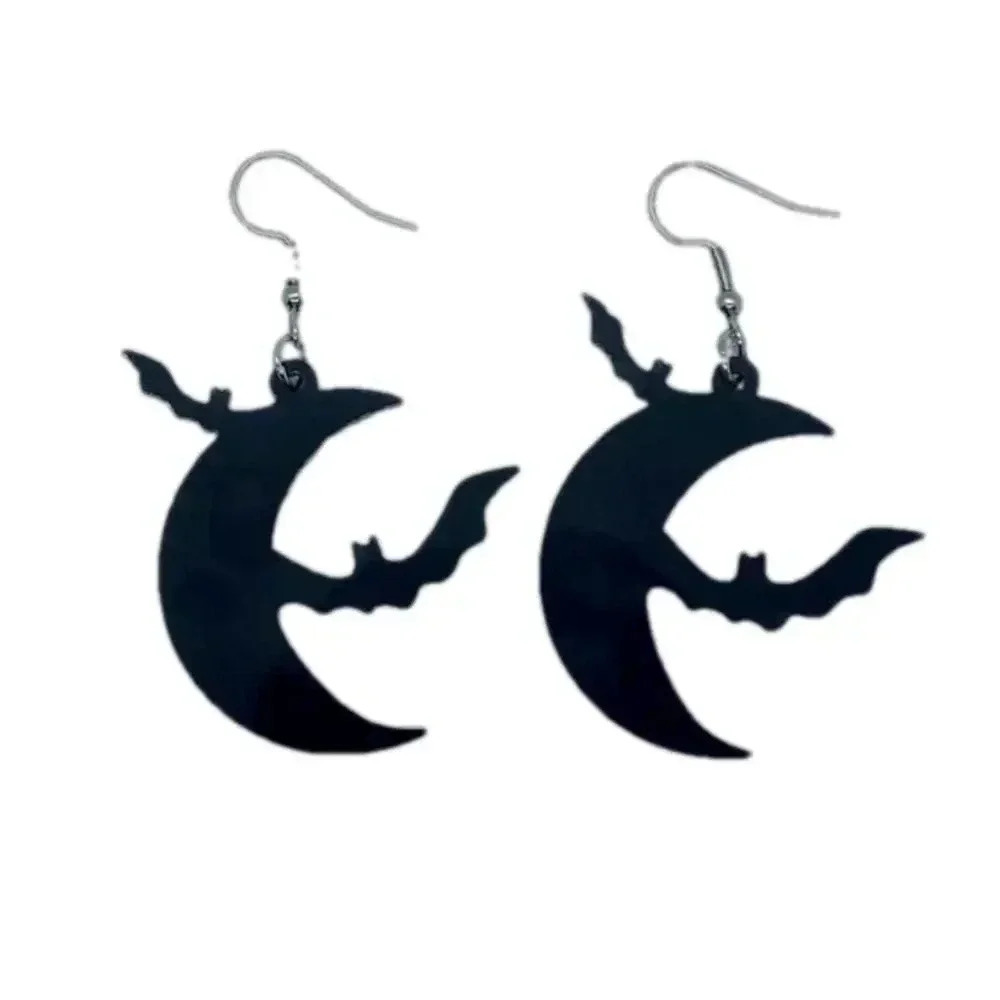 New black crescent moon‎ bat earrings Halloween plastic hook earrings fall